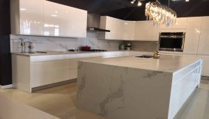 Q Quartz – Calacatta Verona with Waterfall Island  portfolio #1